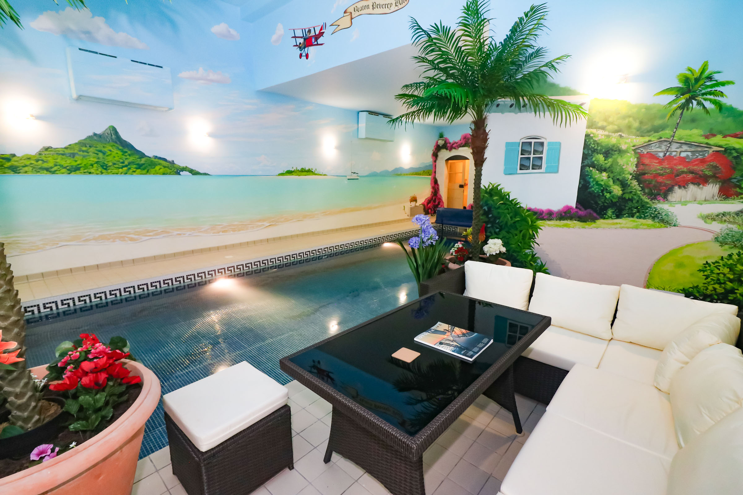 Caribbean Islands Mural around private indoor pool in the UK