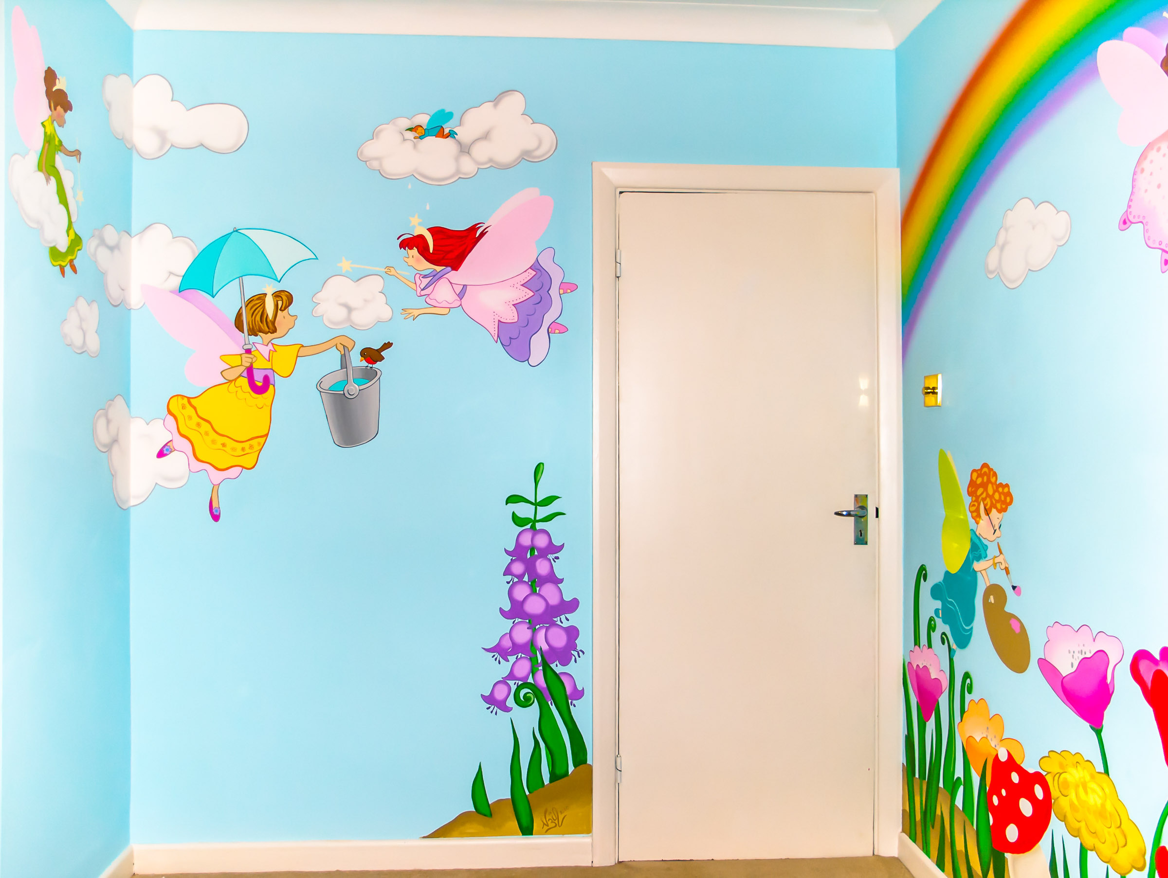 fairies mural on opposite wall